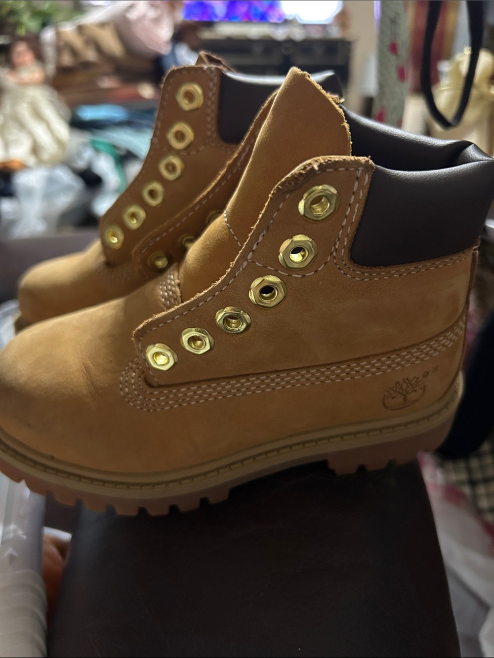 Kids Size 9 Timberland Tan Waterproof Boots - Classic Lace-Up Style - NO LACES